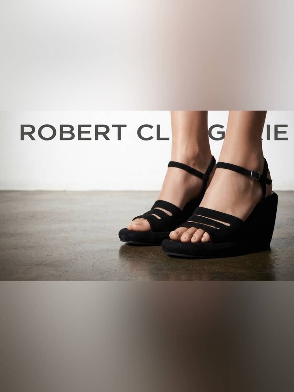 Authentic Robert Clergerie black sueded leather wedges sandals size 9.5